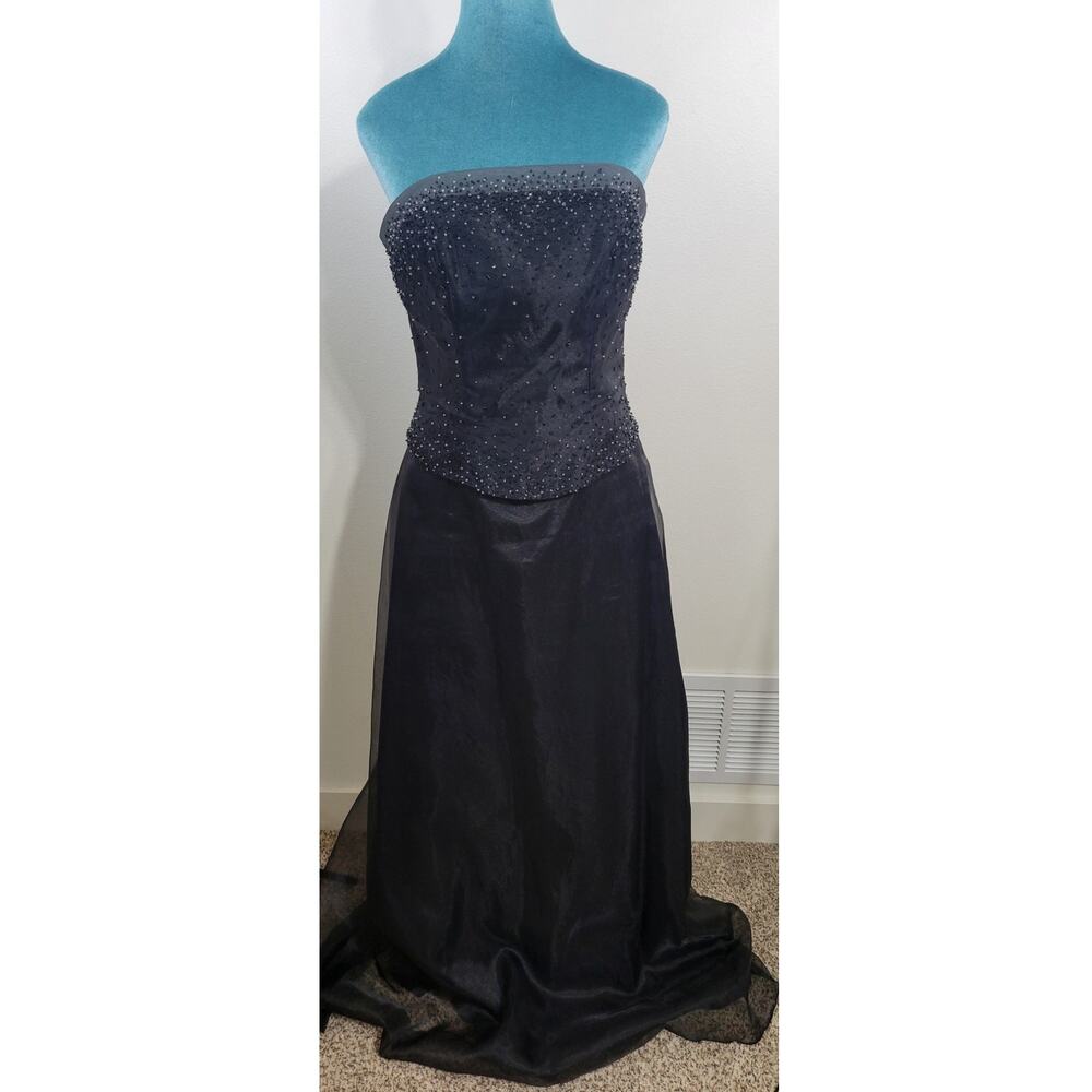 Morilee Dress Womens Size 9/10 Beaded Strapless Corset Witchy Goth EMO Glam